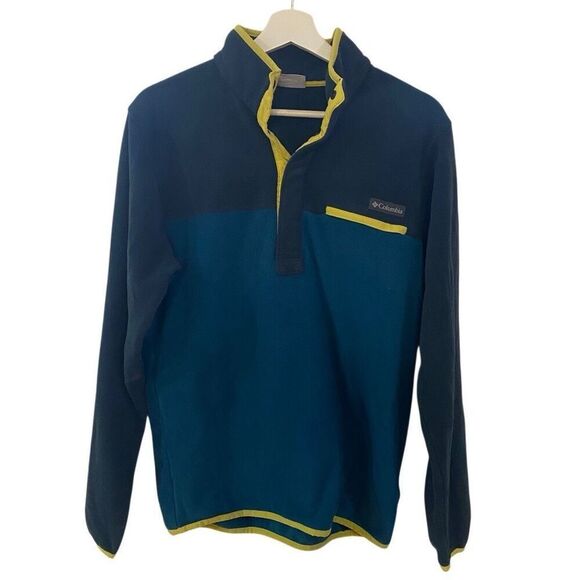 Columbia Men’s 3/4 Zip Fleece Sweater | Size Small | Blue & Green Colorblock - Picture 1 of 4